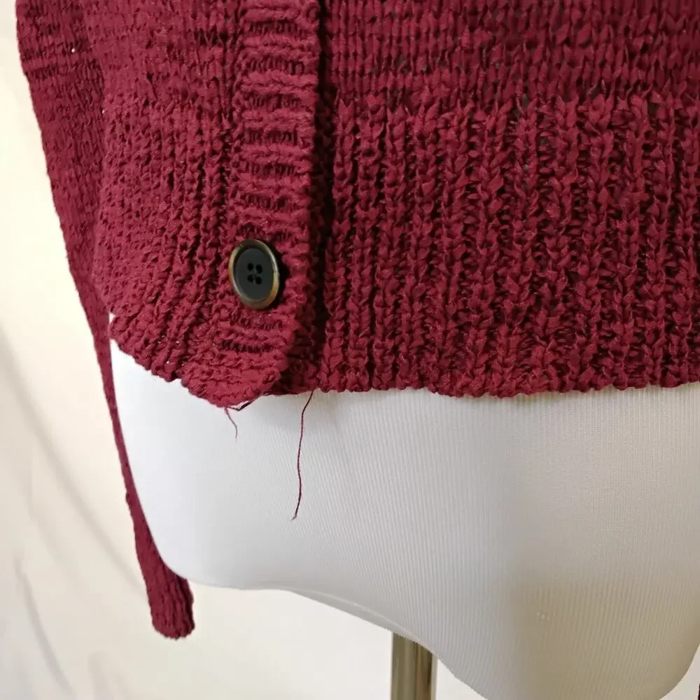 Lauren Ralph Lauren Cardigan Sweater Women's S Cropped Red Textured Knit #J5843